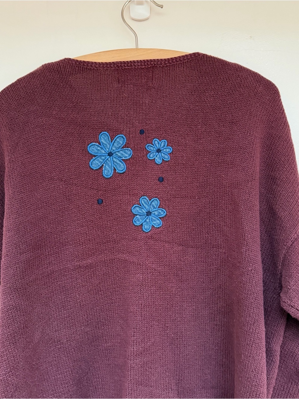 Christopher & Banks Burgundy Cardigan with Blue Floral Appliqué - Picture 2 of 5